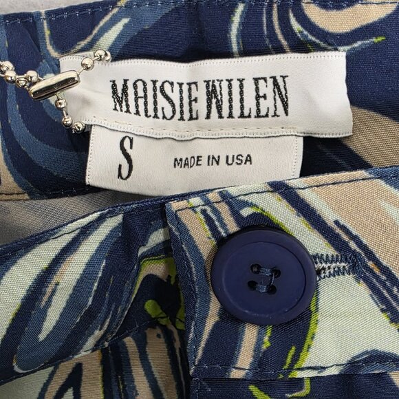 Maisie Wilen Pants Womens Small Navy Green Jet Jean Abstract Print Made USA New - Picture 3 of 5